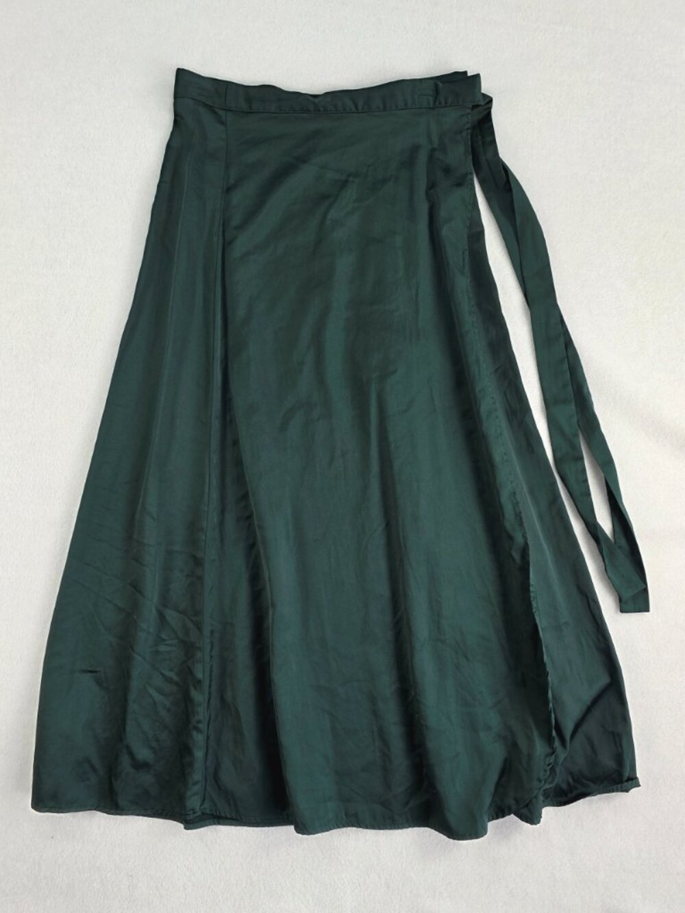 RIHOAS Womens M Dark Green Satin Wrap Midi Skirt High Waist Tie